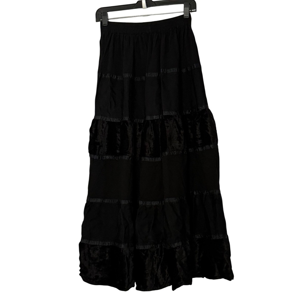 Vintage Austin Harris Velvet Tiered Maxi Skirt Black Whimsigoth Witchy - Medium